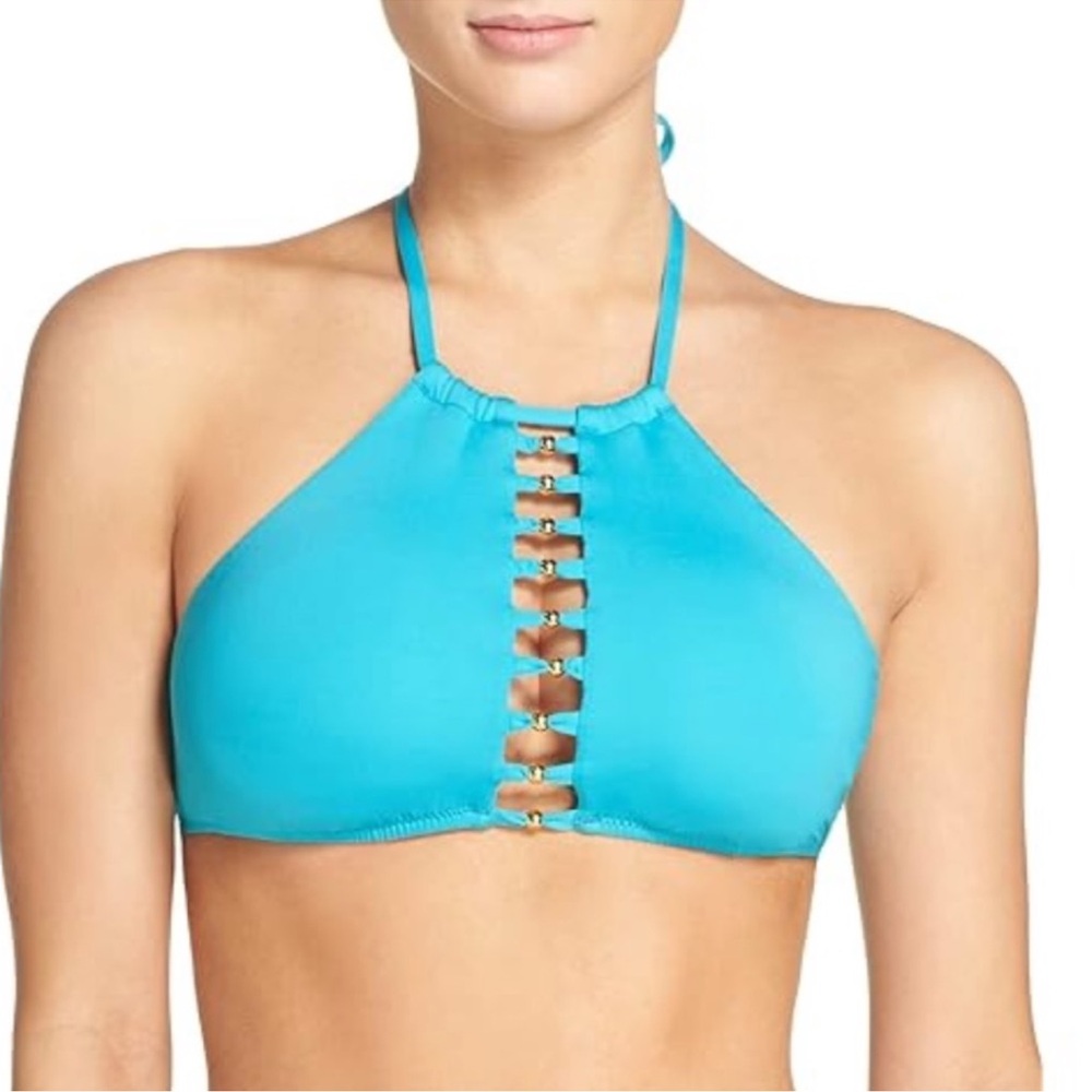 Trina Turk BLACK beaded high neck bikini top
